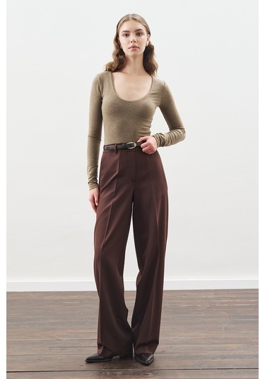 Eskitme Efektli Deri Kemer Kahverengi Kahverengi