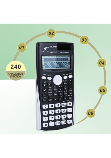 Aubyhe Ty-290es-d Bilimsel Hesap Makinesi, 240 Fonksiyon, Çift Satırlı Ekran, Güneş Enerjili Ve Aaa Pil İle Çift Besleme Siyah