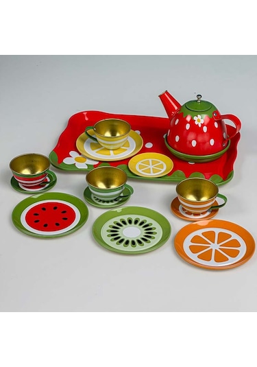 18 Parça Metal Oyuncak Çay Seti