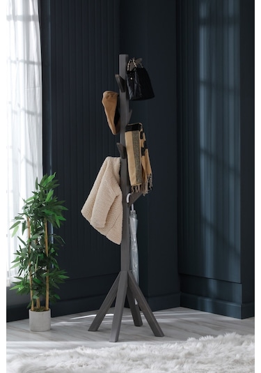 Ahşap Ayaklı Askılık Portmanto Modern Elbise Askısı 175 Cm Gri Diğer
