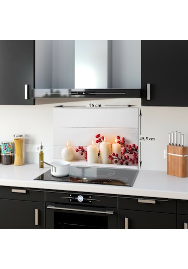 Decorıta Cam Ocak Arkası Koruyucu | Beyaz Mum