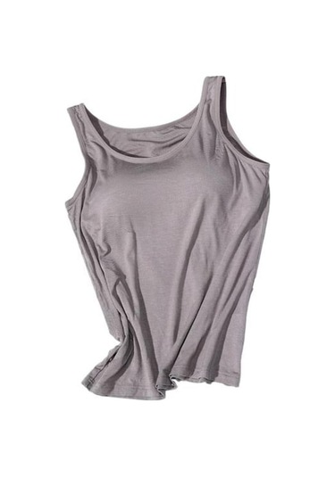 Novahub O-boyun Kolsuz Alt Yelek Geniş Omuz Askıları Telsiz Kadın Düz Koyu Gri - Xl Koyu Gri