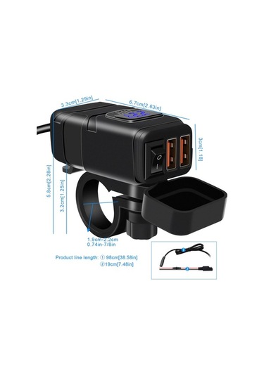 Pazly Çift Usb Portlu Qc3.0 Motorcu Şarj Cihazı - 12v Voltmetreli Hızlı Şarj