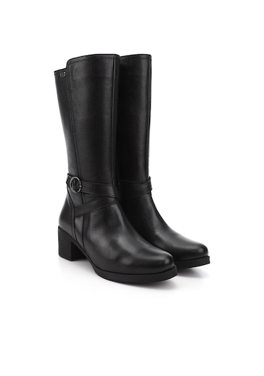 Gönderir Kadın Siyah Floter Fermuarlı Kalın Topuklu Hakiki Deri Çizme Gkzc13446575 Siyah