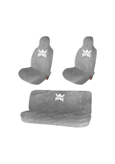 Penye Oto Koltuk Servis Kılıfı Standart Kılıf Her Araca Uyumlu Penye King Logolu Gri