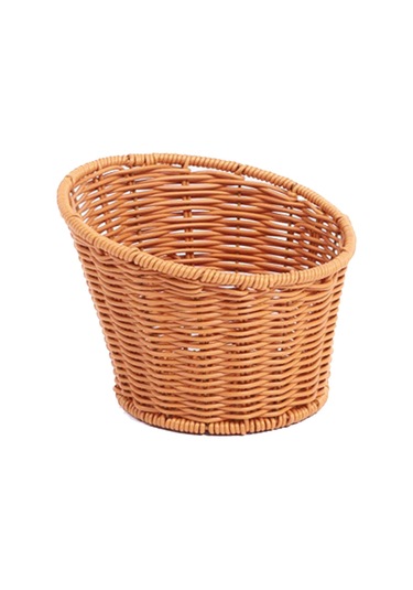 Homyl Dokuma Yuvarlak Sepet Atıştırmalıkları Tepsisi 13.5x10.5x8cm Kahverengi