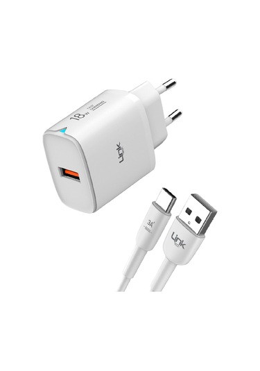 Linktech C303 Safe 18W USB-A Tip-C Kablolu Hızlı Şarj Cihazı Beyaz 1 Adet