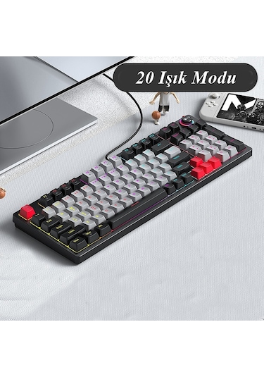 Rgb 96 Tuşlu Gaming Klavye 20 Işık Modu Ayarlanabilir Parlaklık Blue Switch Uzun Ömürlü