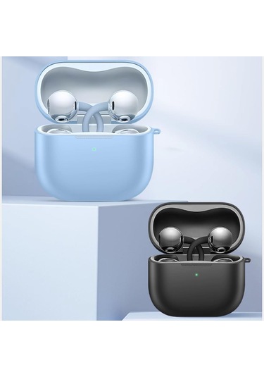 Huawei Freeclip 2 Kulaklık Uyumlu Mat Silikon Kılıf + Kanca Açık Mavi