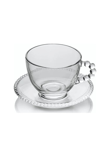 Çeyizci Çarşı 12 Parça Incili Boncuklu Nescafe Ve Çay Fincanı Takımı Şeffaf