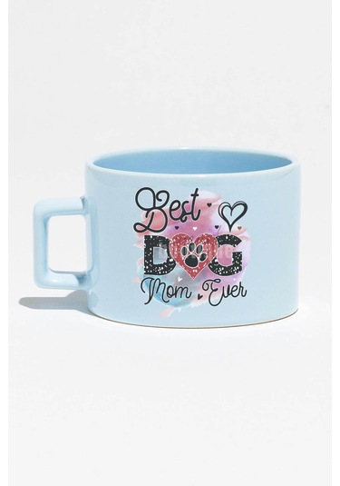 Best Dog Mom Ever No:3 Baskılı Anneler Günü Hediyelik Mavi Dikdörtgen Kulplu Fincan Kupa Bardak MAvi