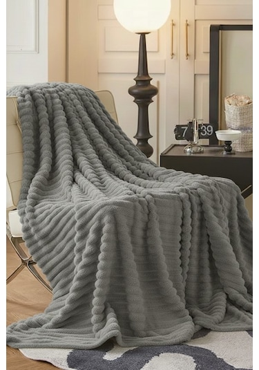 King Size Fitilli Battaniye Battal Boy 240x260 Cm Açık Gri