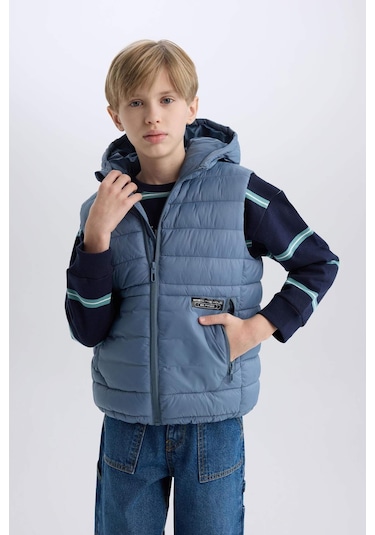 DeFacto Erkek Çocuk Su İtici Kapüşonlu Fermuarlı Şişme Yelek D5907A825SPIN13