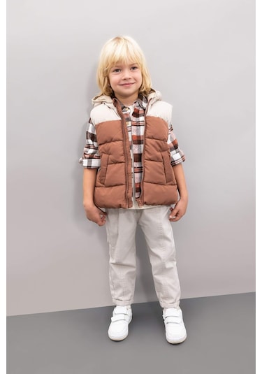 DeFacto Erkek Bebek Su Geçirmez Polar Astarlı Kapüşonlu Şişme Yelek A2848A524AUBN349