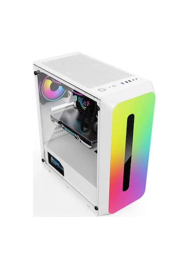 Revenge Colorful Beyaz 3 Fanlı 10 Mod RGB Işıklı Şeffaf Panel ATX Gaming Boş Bilgisayar Kasası
