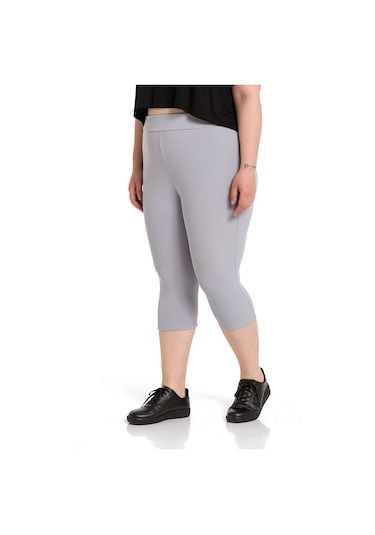 Büyük Beden Fitilli Karyoka Dikişli Diz Altı Gri Bayan Tayt