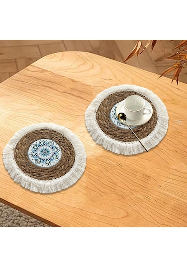 Suntek 2x Boho Yuvarlak Placemats Yemek Mat Kaymaz Dokuma Stil-b Stil B Diğer