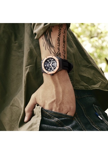 Sones Yazole 281 Çift Dijital Kadranlı Basit Retro İş Çift Kuvars Saat Büyük Siyah Tepsi Siyah Kemer