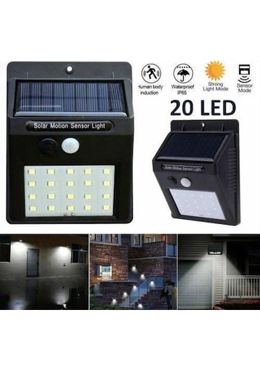 Hareket Sensörlü Pır 20 Led Solar Enerji Su Geçirmez Duvar Lamba