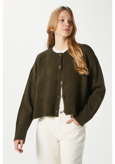 Kadın Keep Yan Yırtmaçlı Yumuşak Dokulu Haki Basic Triko Hırka 70145 Haki