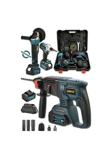Deko Turkey 3'lü Makine Seti Torklu Vidalama Somun Sıkma + Şarjlı Matkap 2-26 MM + Şarjlı Taşlama 125 MM