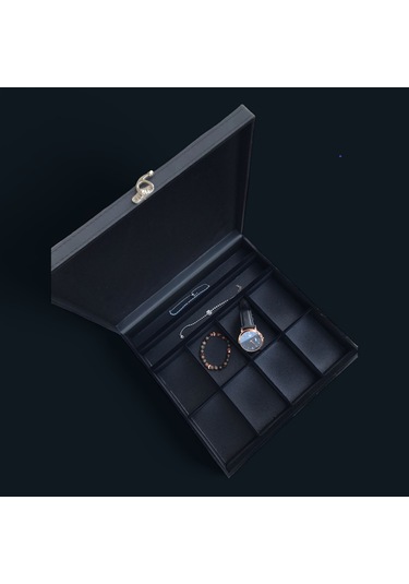 Adalinhome 10 Bölmeli Deri Kaplamalı Aksesuar Takı Saat Kutusu Siyah