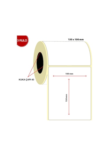 Barkod 100x150 Termal Etiket Eko Termal 250 Sarım 3 Rulo 750 Adet