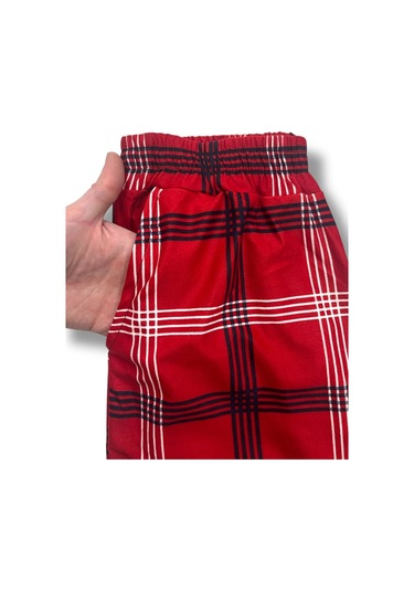 Cepli Ipeksi Dokulu Süet Pijama Alt Unisex Kırmızı Beyaz Çizgili