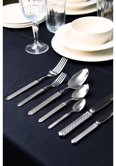 Lugga Linda Sade Çatal Kaşık Bıçak Takımı 12 Kişilik 84 Parça Gri