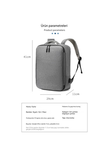 İş Sırt Çantası Erkek Bilgisayar Sırt Çantası Erkek Okul Çantası Öğrenci Sırt Çantası gri