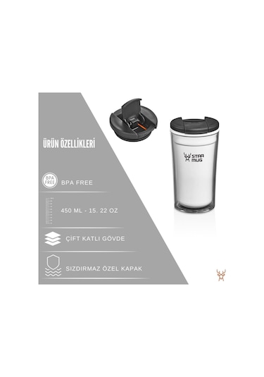 Star Termos Star Mug 250 Ml Opak Seri - Beyaz Piknik Kamp Outdoor Ofis Otel Kafe Okul Kampüs Beyaz