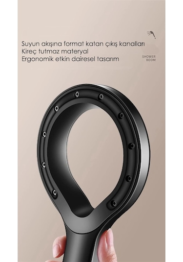 Kustar Super Sonic Su Tasarruflu Siyah Turbo Jet Banyo Duş Başlığı El Duşu Siyah