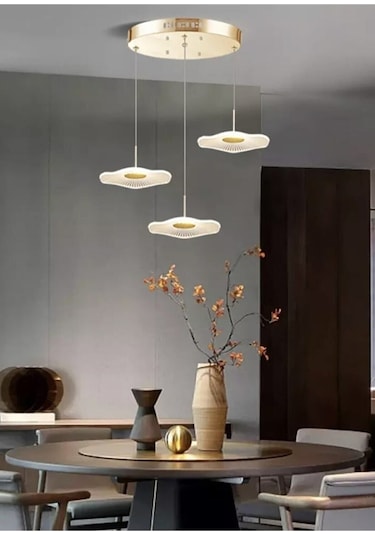 Burenze Burenze Luxury Exclusive Üçlü Yuvarlak Sarkıt Led Avize Jellyfish Gold Sarı Ledli Avize -burenze2022-6 Gold Sarı