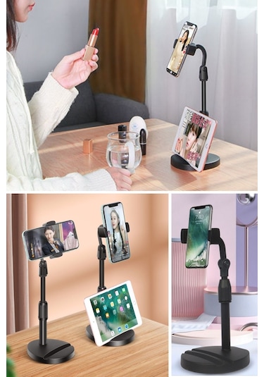 Zmc Bilişim Masa Üstü Tablet Ve Telefon Tutucu Plastik Aparat Siyah Telefon Standı