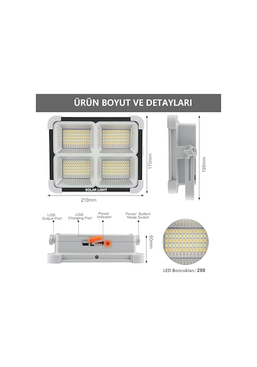 Seyyar Solar Led Projektör Cata Güneş Enerjili Portatif Led Işık