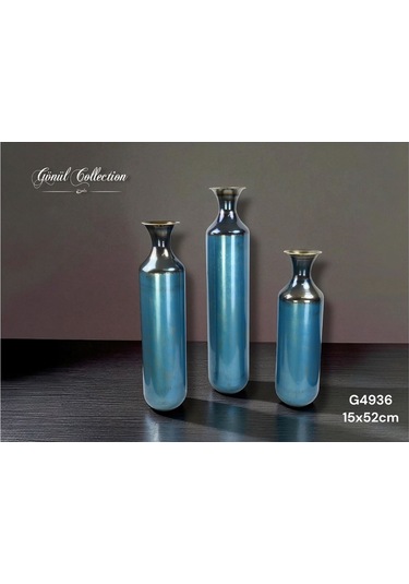 Gönül Vazo Metal 14,5x52 Cm Turkuaz G4936 Turkuaz