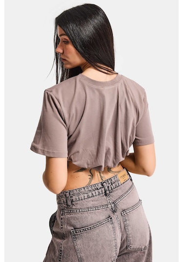 Itsbasic Kadın Açık Antrasit S6-16 Crop Balon Fit T-shirt