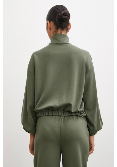 Never More Fermuarlı Sweatshirt Haki