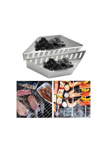 Suntek 2 Parça Gümüş Barbekü Izgara Sepetleri Yakıt Tutucu Gümüş