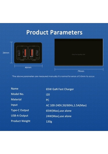Ebitda Usb Şarj İstasyonu Gan 65w 4 Portlu Hızlı Şarj Hub'ı Qc4.0+pd3.0 Siyah