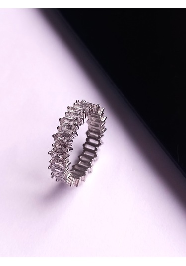 Gümüş Zirkon Taşlı Tam Tur Tasarım Trend Kadın Yüzük