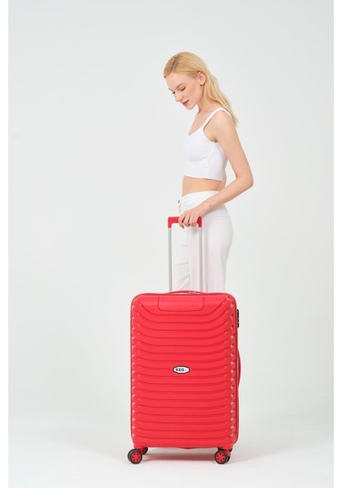 Keo-plus Kırmızı Orta Boy Silikon Kırılmaz Pp Valiz Siyah