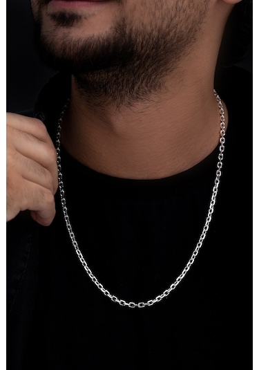 Erkek Gümüş Kolye - 4mm Forse Model 925 Ayar Erkek Gümüş Kolye Zincir Gklgmsforse