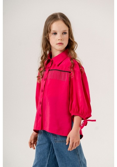 Kız Çocuk Taş Püsküllü Gömlek 3124 Fuşya