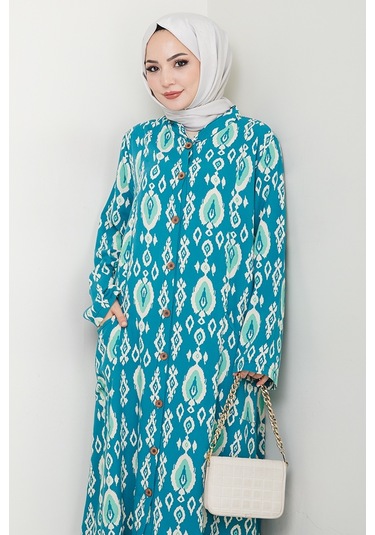 Desenli Dokuma Viskon Tunik 1516 - Mint Mint