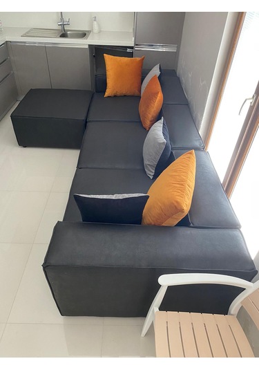 Mode Soft Köşe Koltuk Takımı 4 Modül 13 Koyu Antrasit Nubuk Kumaş