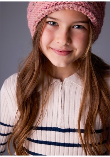 Mayoral Bej Kız Çocuk Polo Yaka Kazak 7195 Çok Renkli