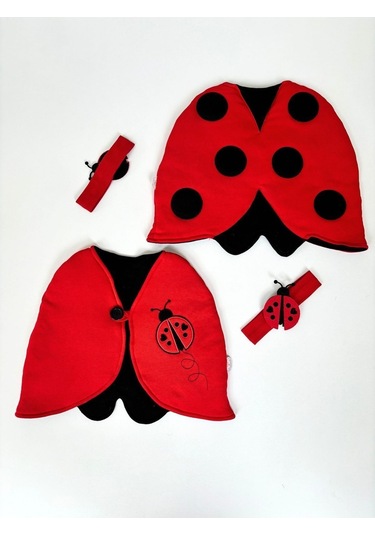 Kırmızı & Bandanalı Uğur Böceği Kostümü - Kız Çocuk Doğum Günü Kostümü Seti Kırmızı - Siyah
