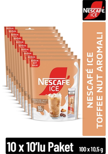 Nescafe Ice Toffee Nut Aromalı Çözünebilir Kahve 10,5g 10'lu Paket 10x10 Hazır