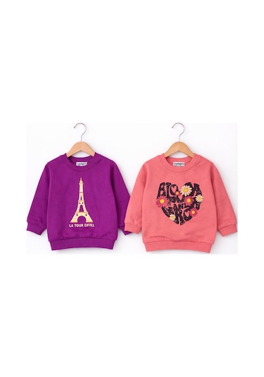 HelloBaby Kız Bebek Pamuklu Sweatshirt Desenli Model Mor - Mercan